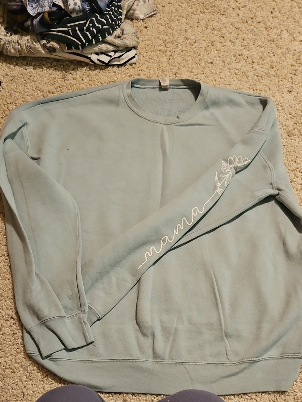 Mama Script Floral Light Teal Crewneck Sweater